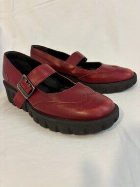 Via Spiga Chunky Red Leather Platform Lug Sole Mary Jane Women's Size 7M